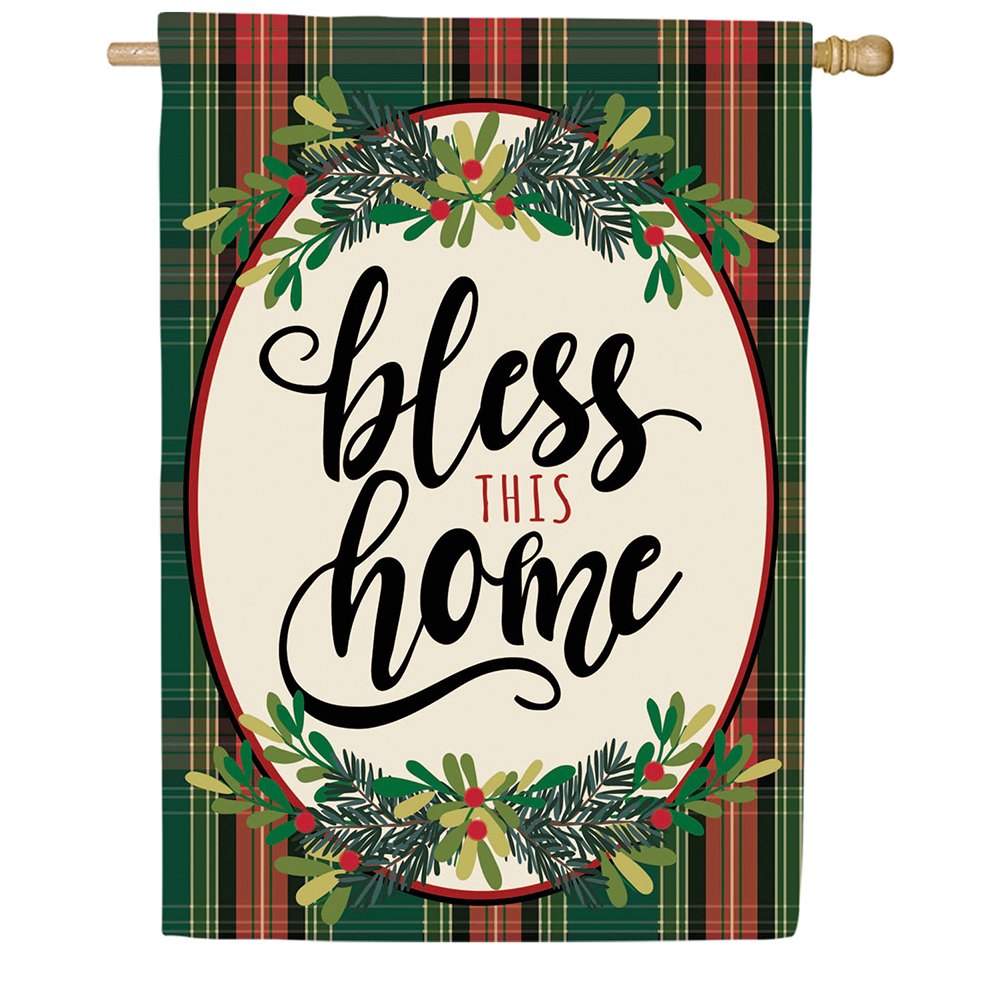 Evergreen Bless This Home Plaid House Flag