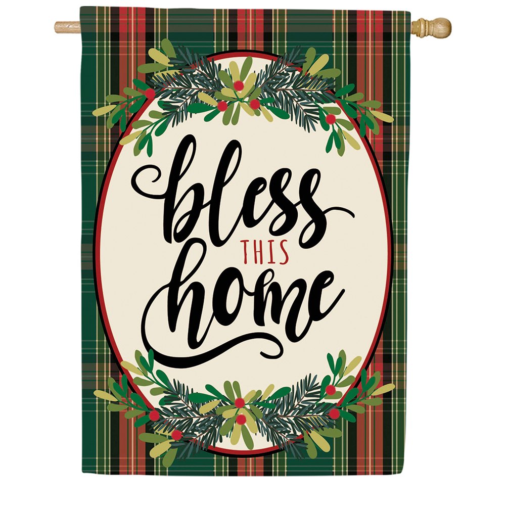 Bless This Home Plaid Double Sided House Flag