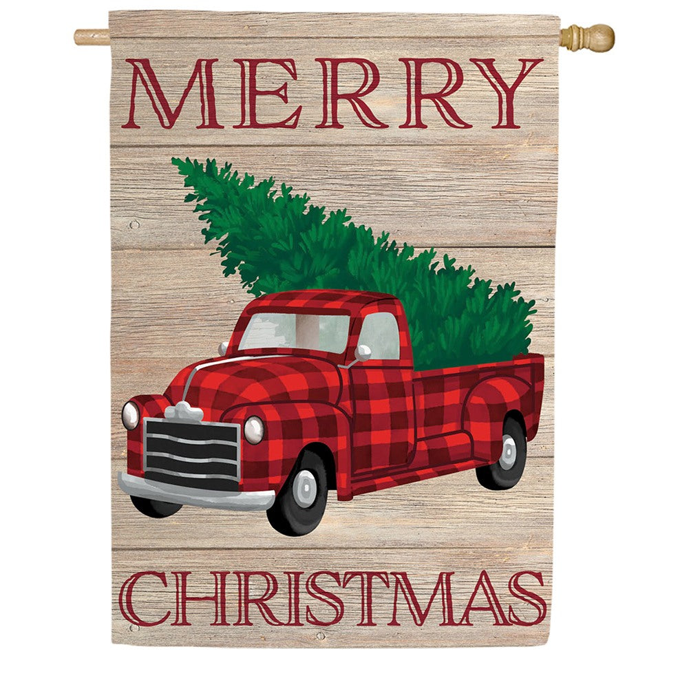 Evergreen Holiday Plaid Truck House Flag
