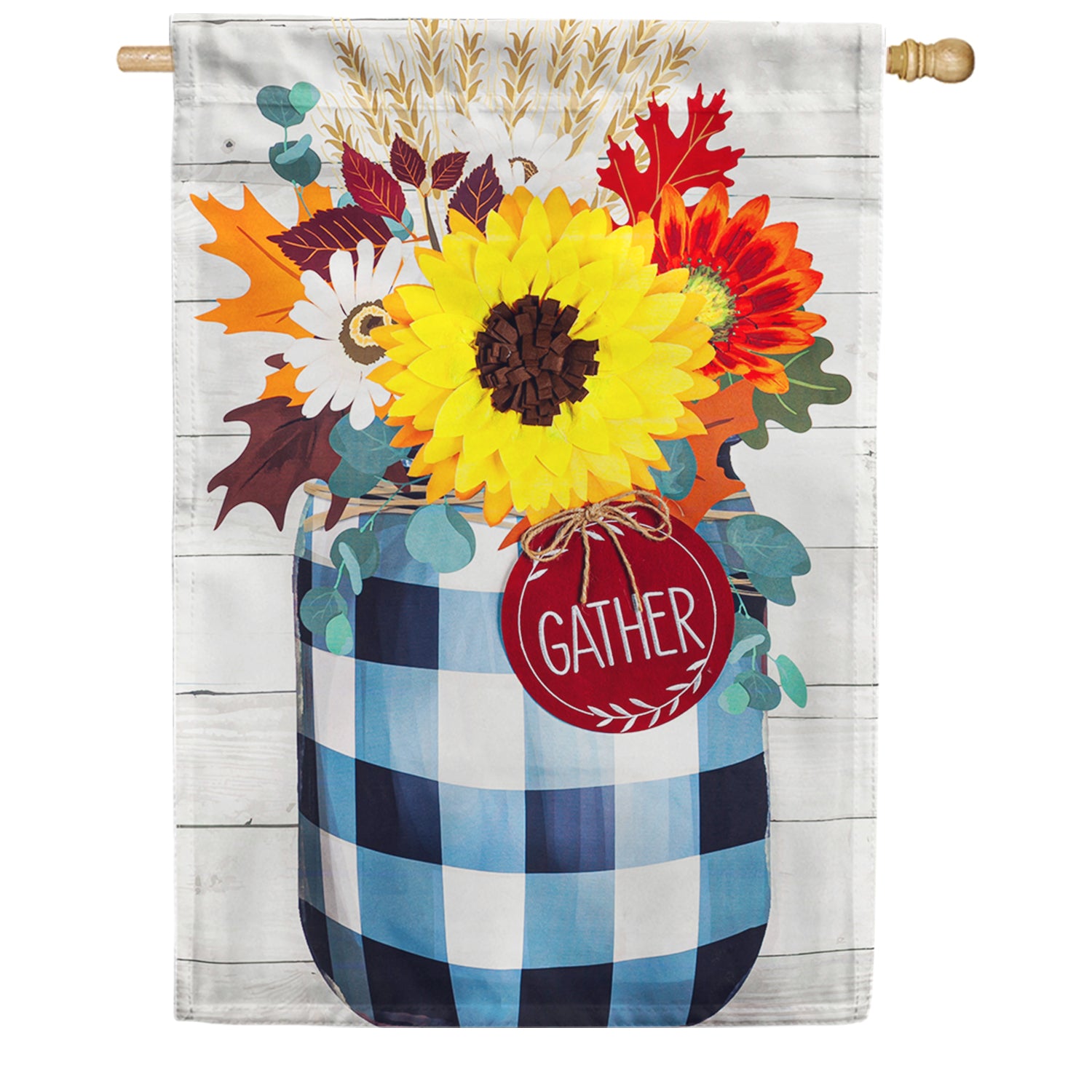 Fall Check Mason Jar Double Sided House Flag