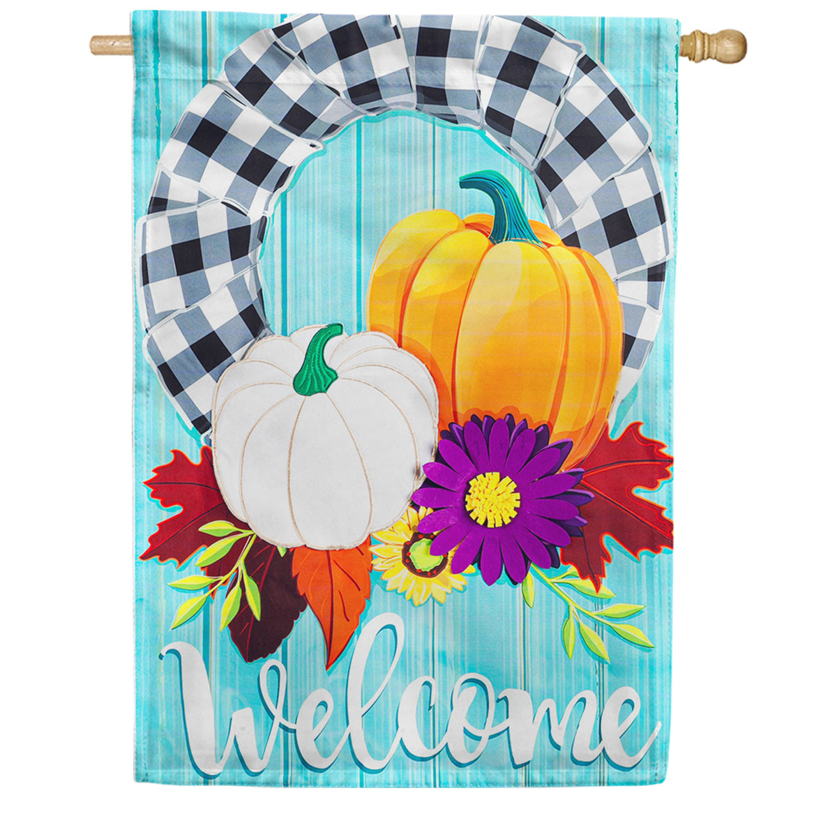 Evergreen Buffalo Check Fall Wreath House Flag