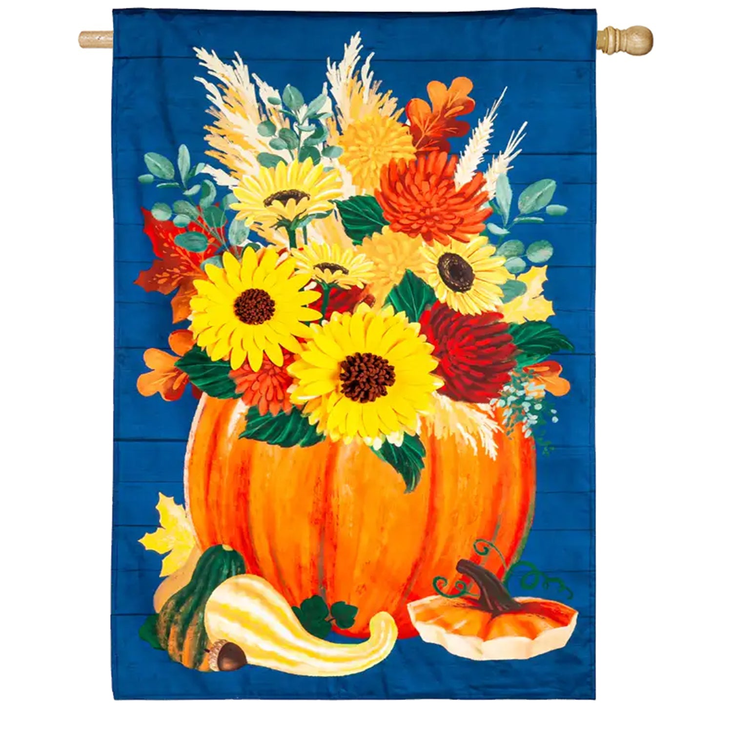 Floral Pumpkin Linen House Flag