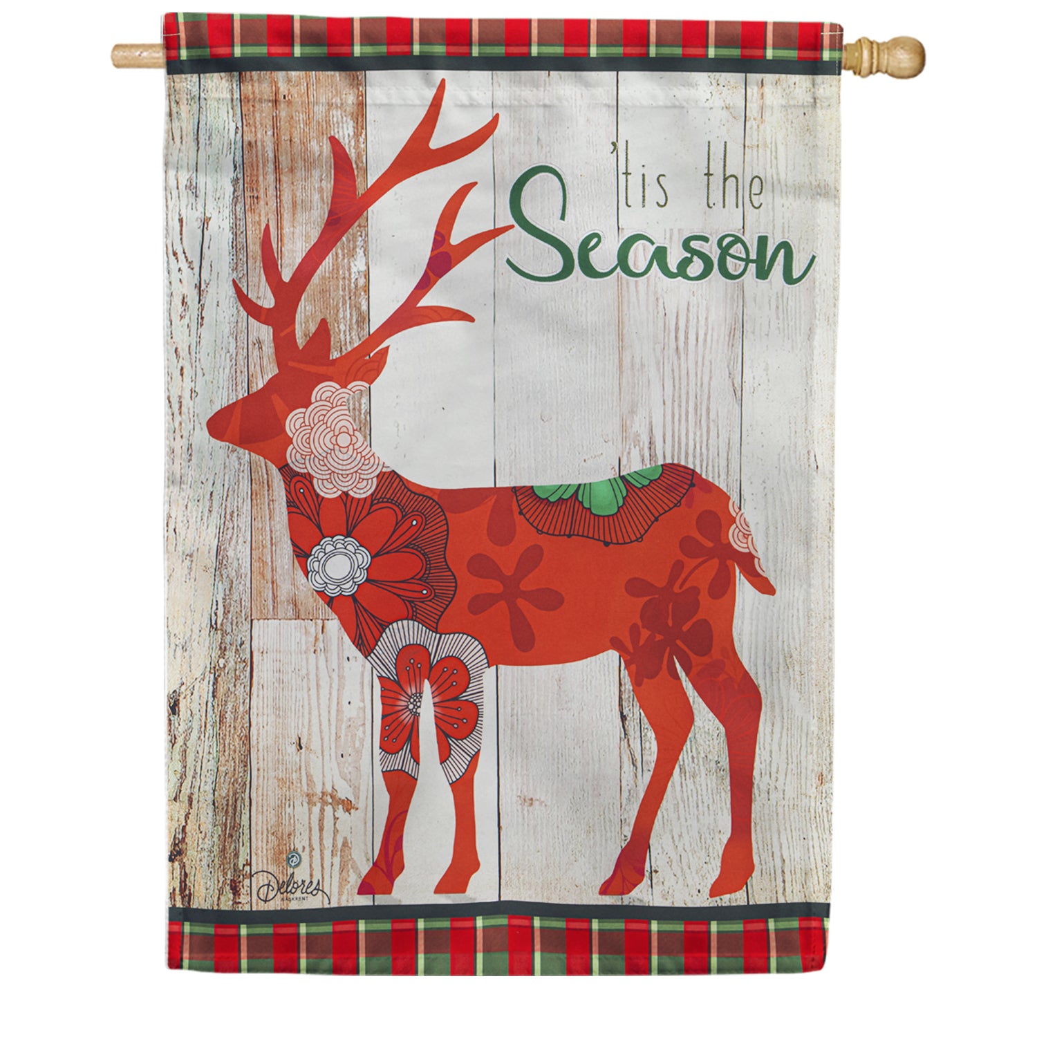 Tis the Season Reindeer Double Sided House Flag