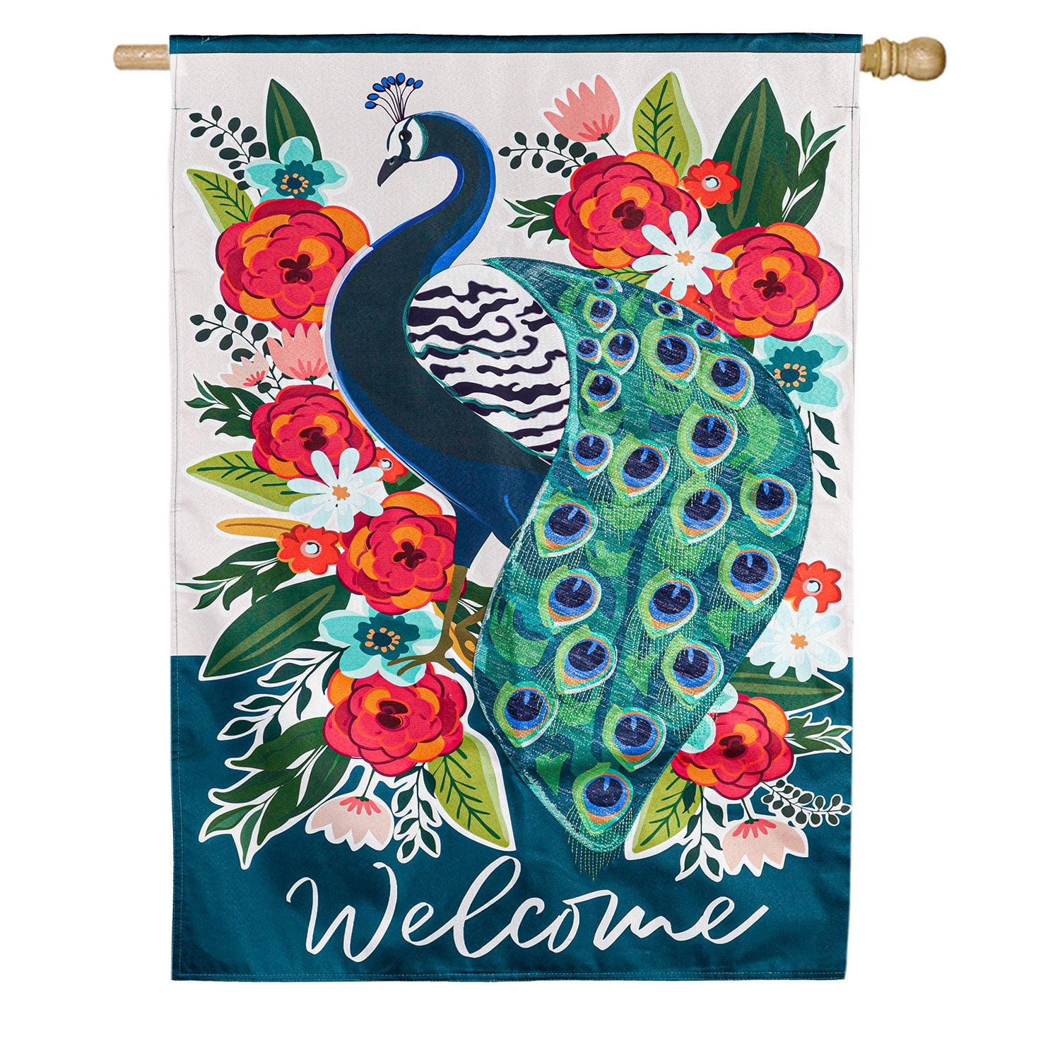 Evergreen Floral Peacock House Flag
