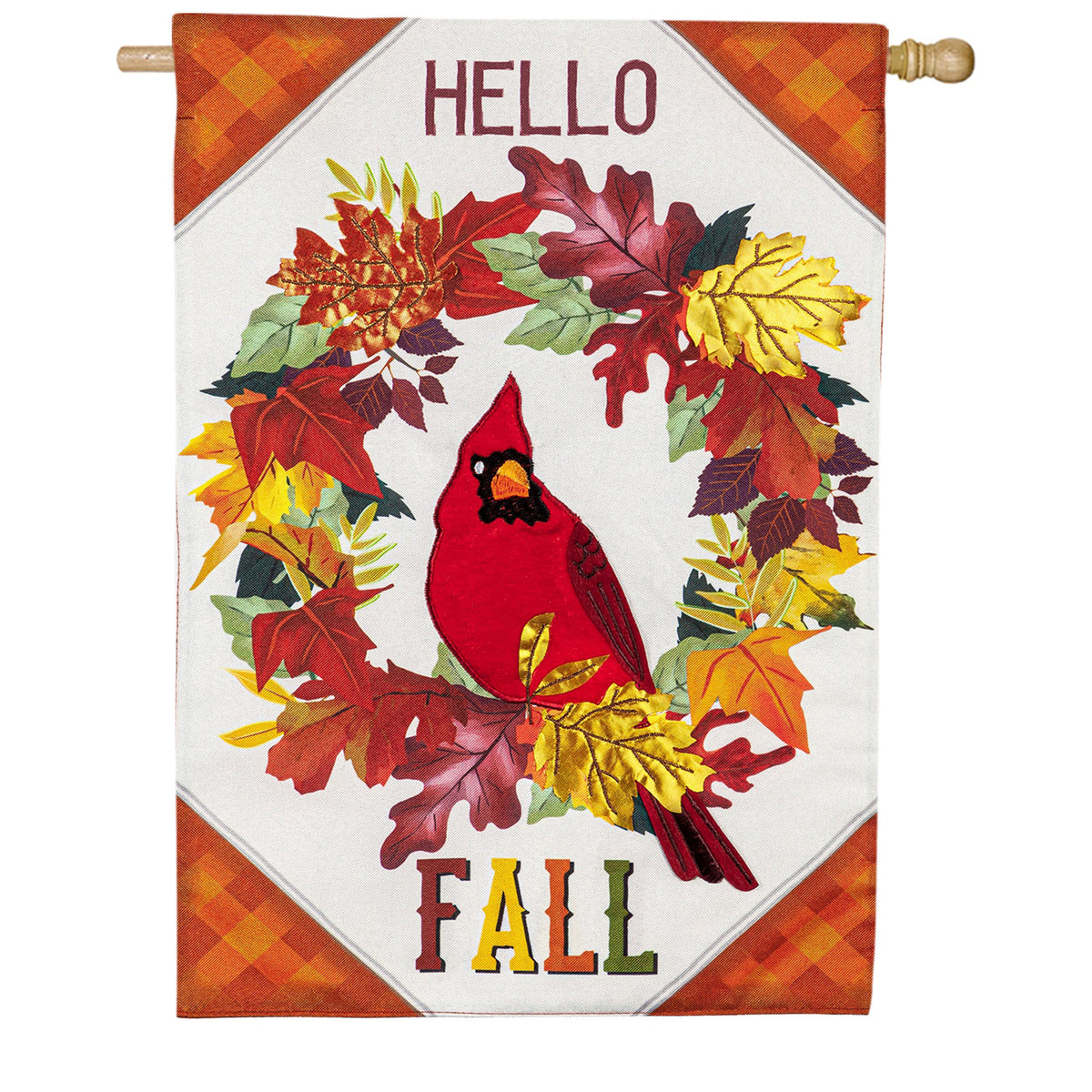Evergreen Hello Fall Cardinal Wreath House Flag