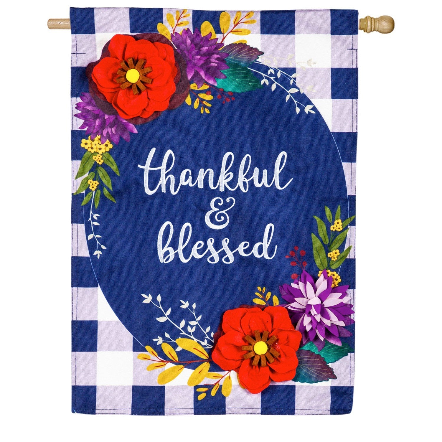 Evergreen Fall Floral Check House Flag
