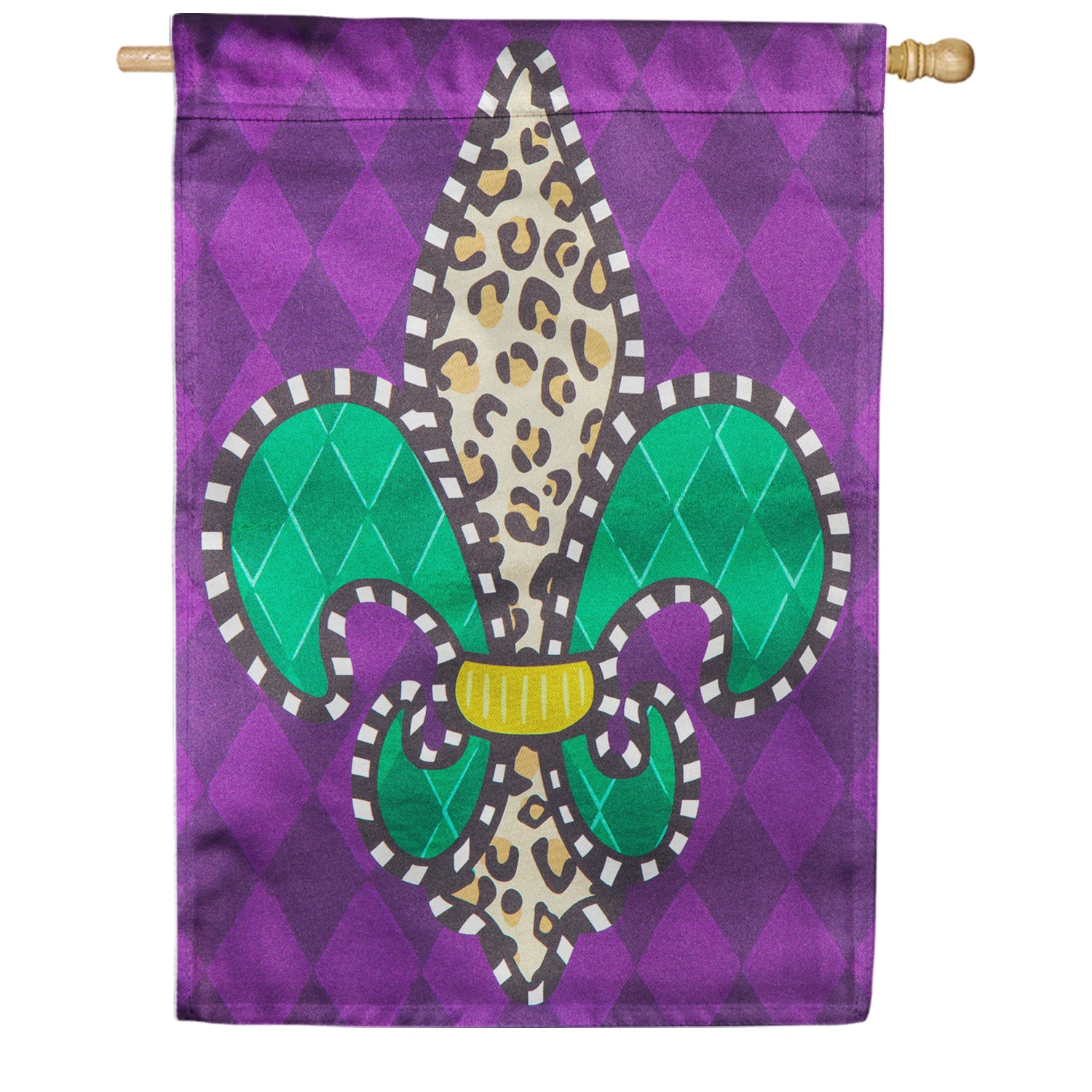 Evergreen Animal Print Fleur De Lis House Flag