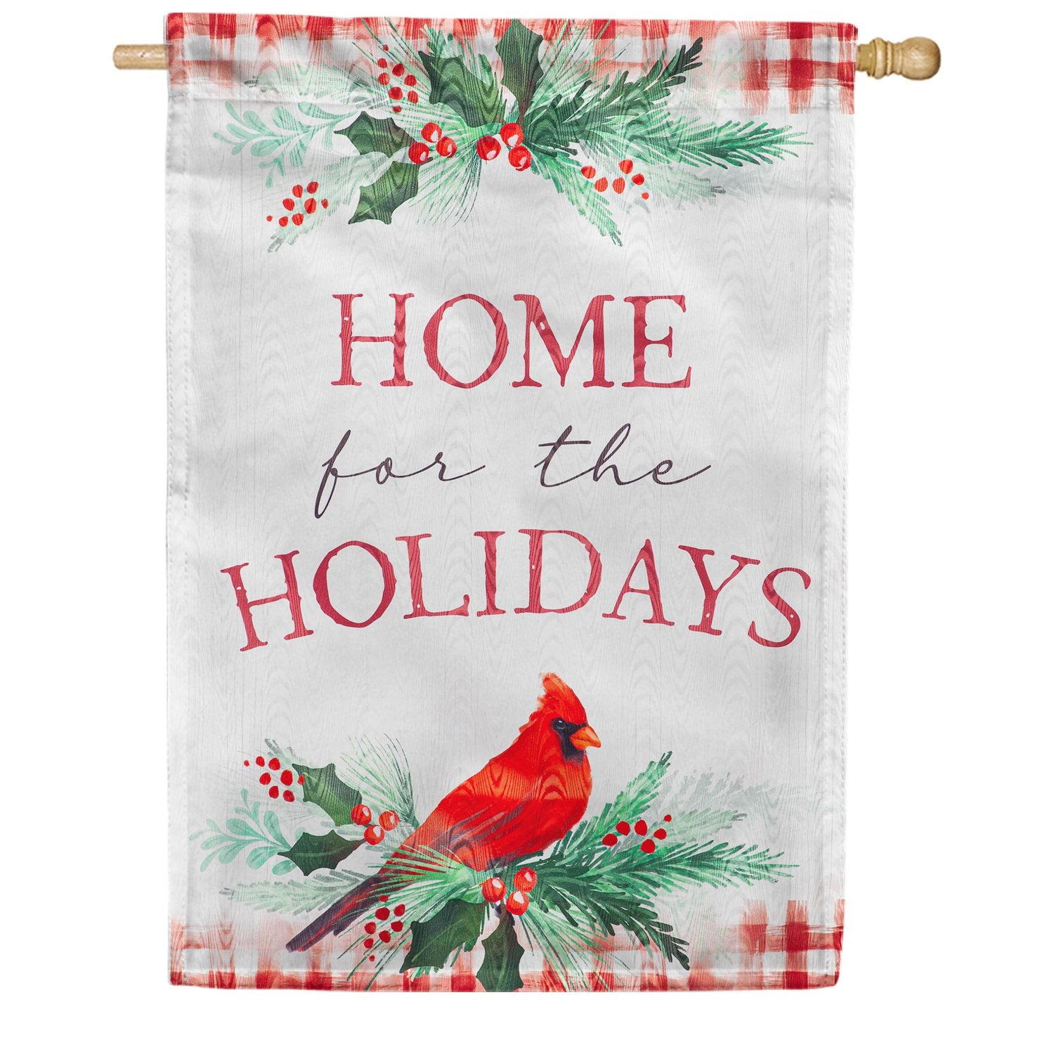 Evergreen Home for the Holidays Cardinal House Flag