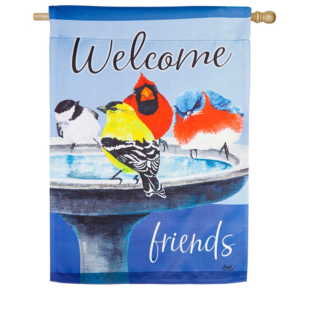 Evergreen Bird Bath Friends House Flag