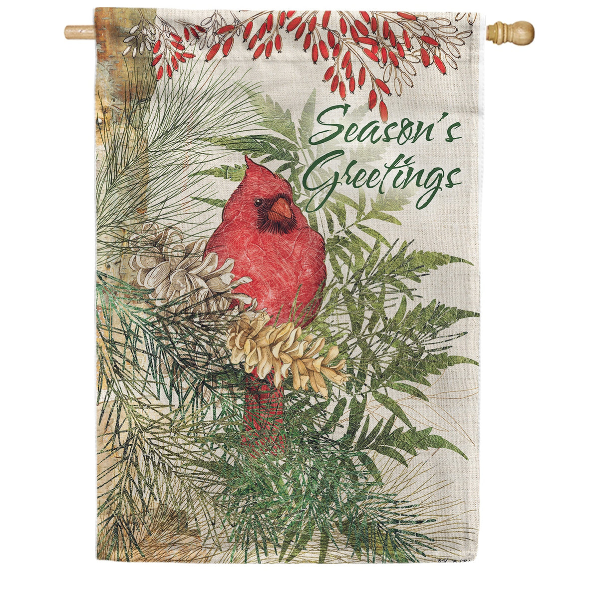 Evergreen Greens and Cardinals House Flag