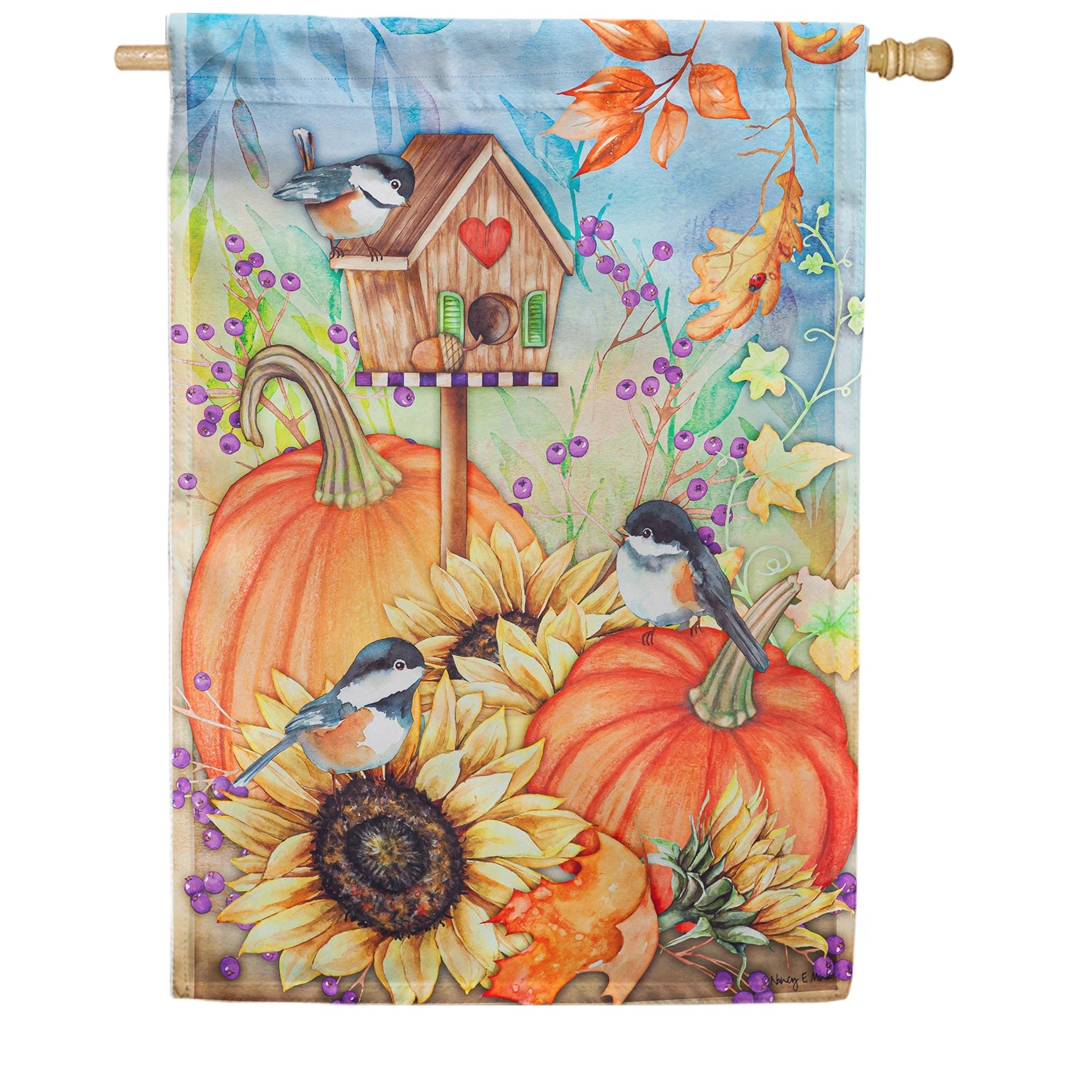Evergreen Autumn Greetings House Flag