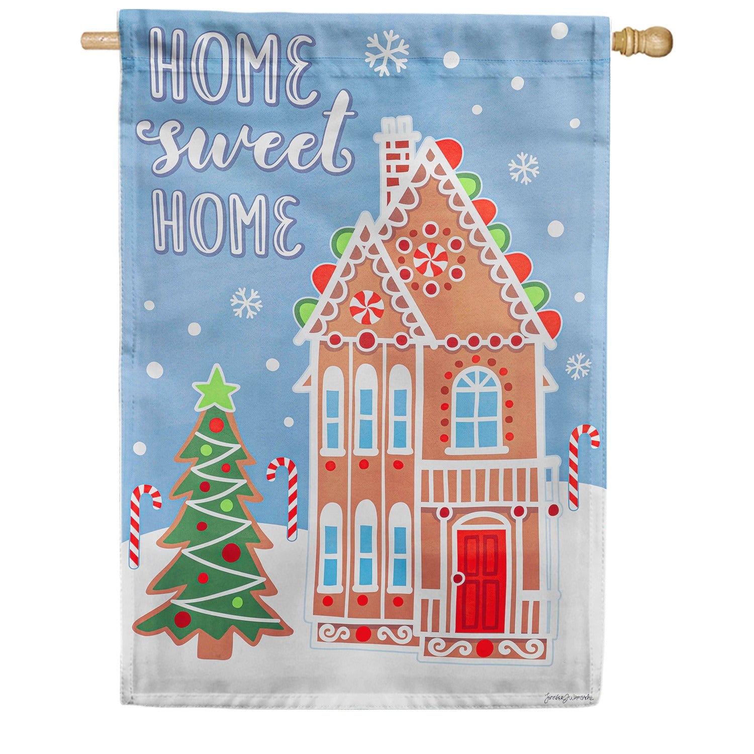 Evergreen Gingerbread Home House Flag
