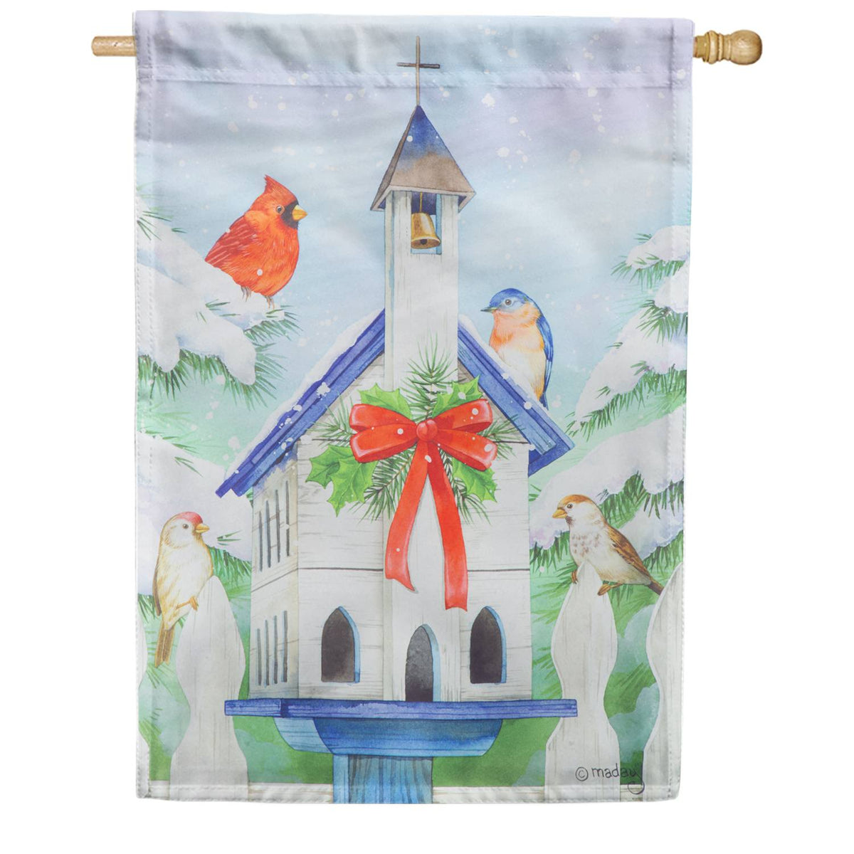 Evergreen Christmas Bird House House Flag