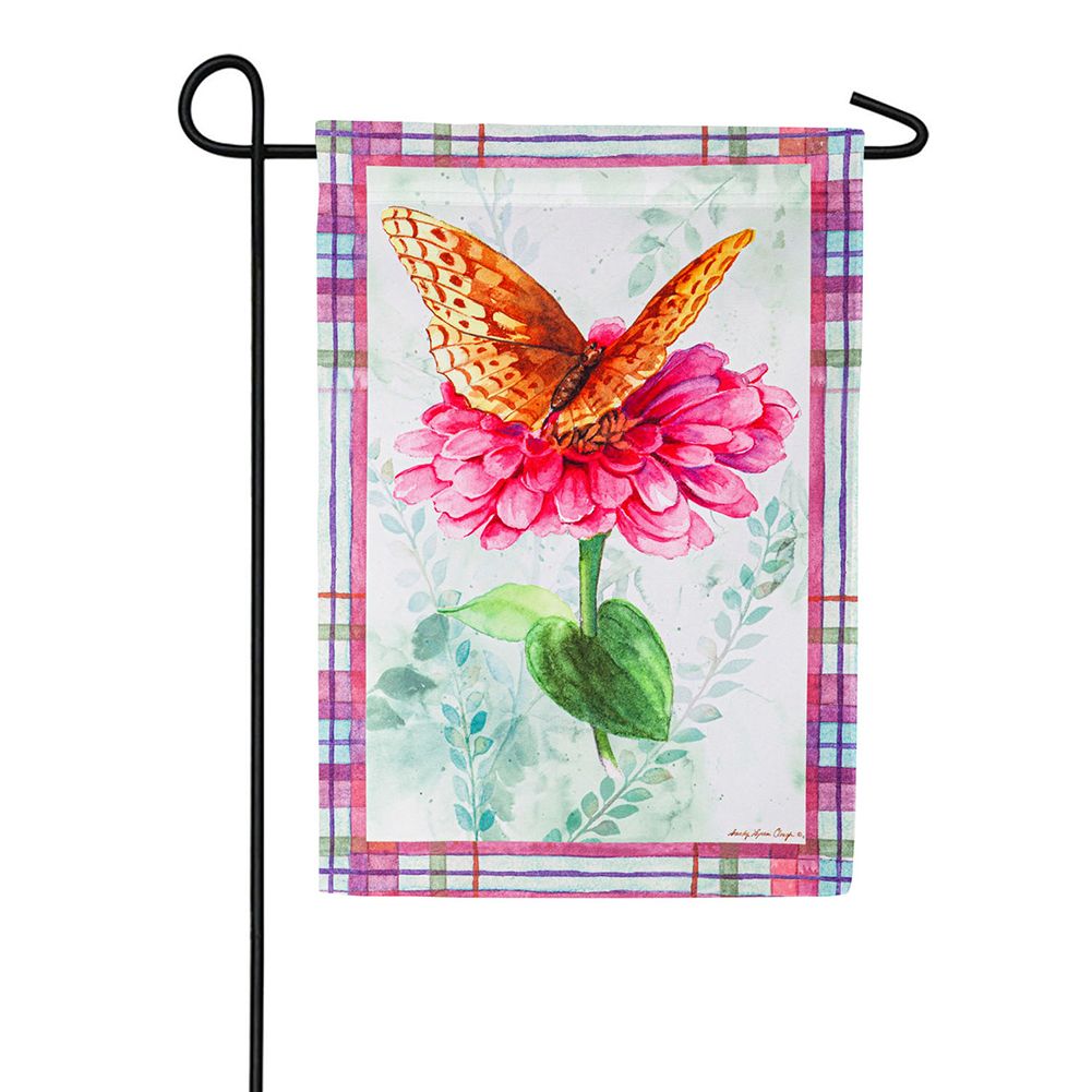 Evergreen Butterfly and Plaid Satin Garden Flag