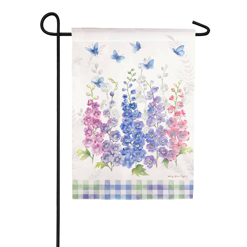 Evergreen Delphiniums Satin Garden Flag