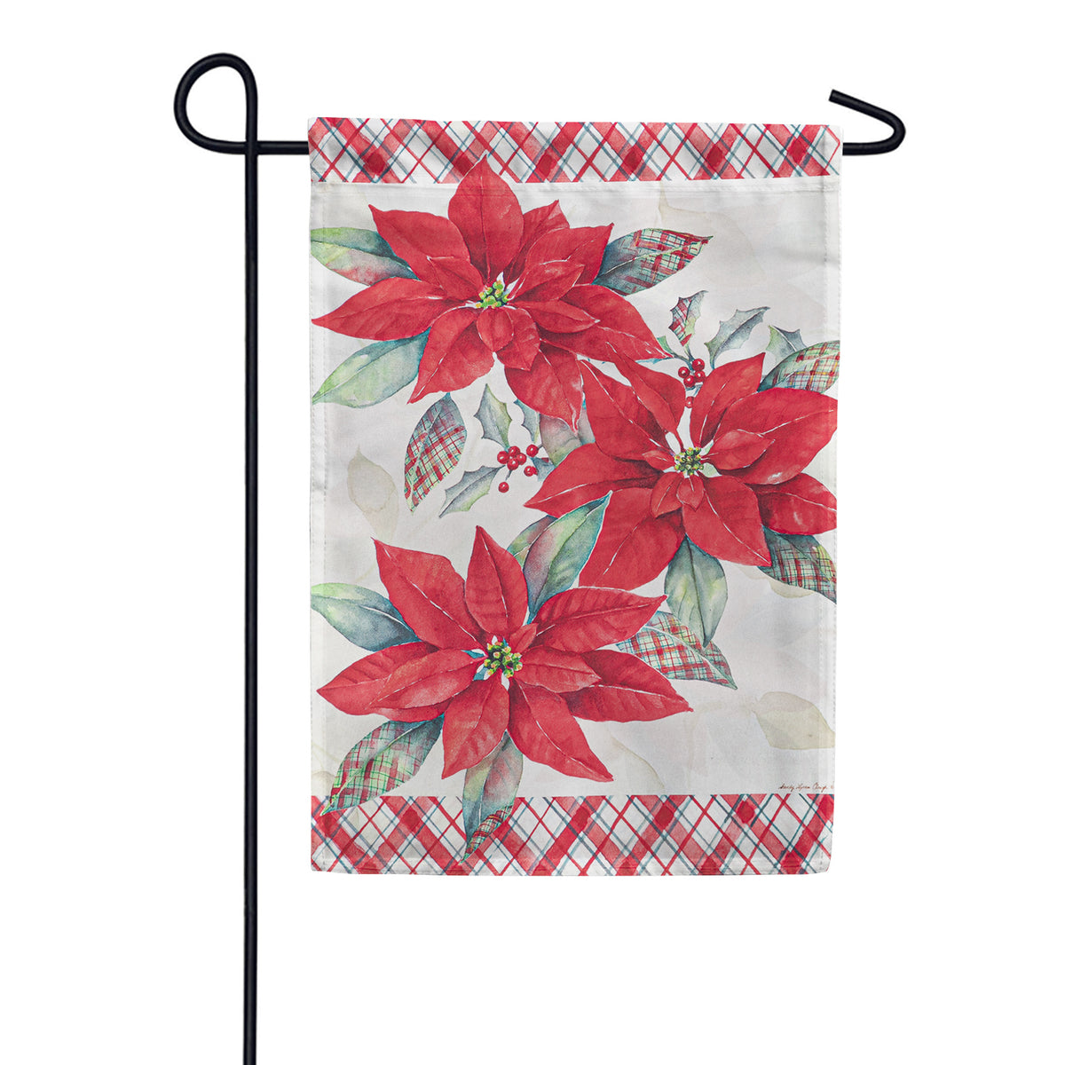 Evergreen Holiday Poinsettia Satin Garden Flag