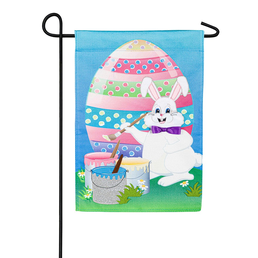 Evergreen Bunny Painting Easter Egg Burlap Garden Flag