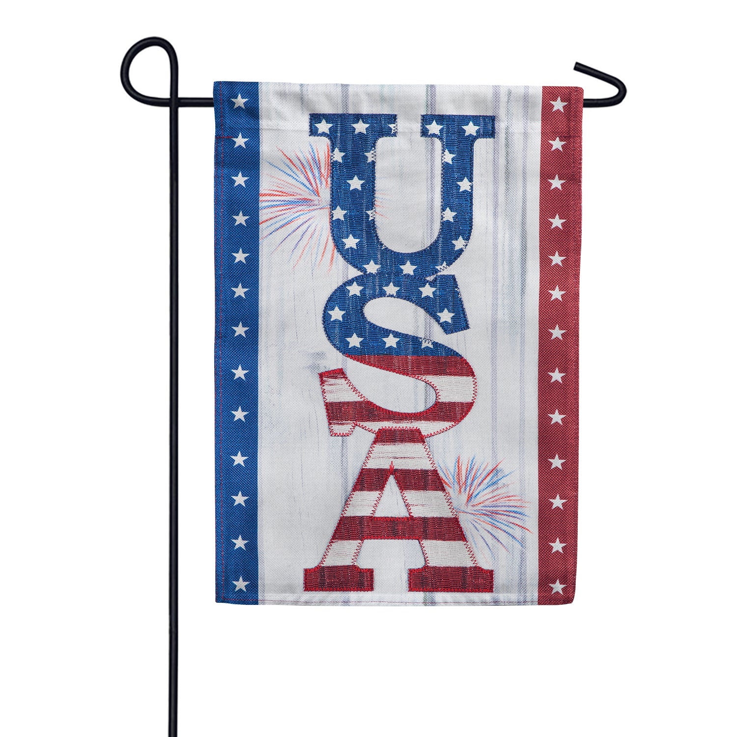 USA Fireworks Burlap Garden Flag