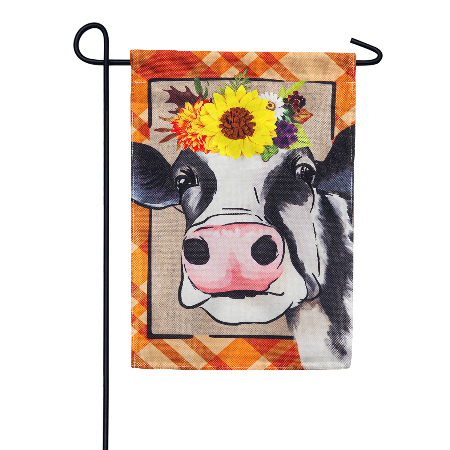 Fall Cow Burlap Double Sided Garden Flag
