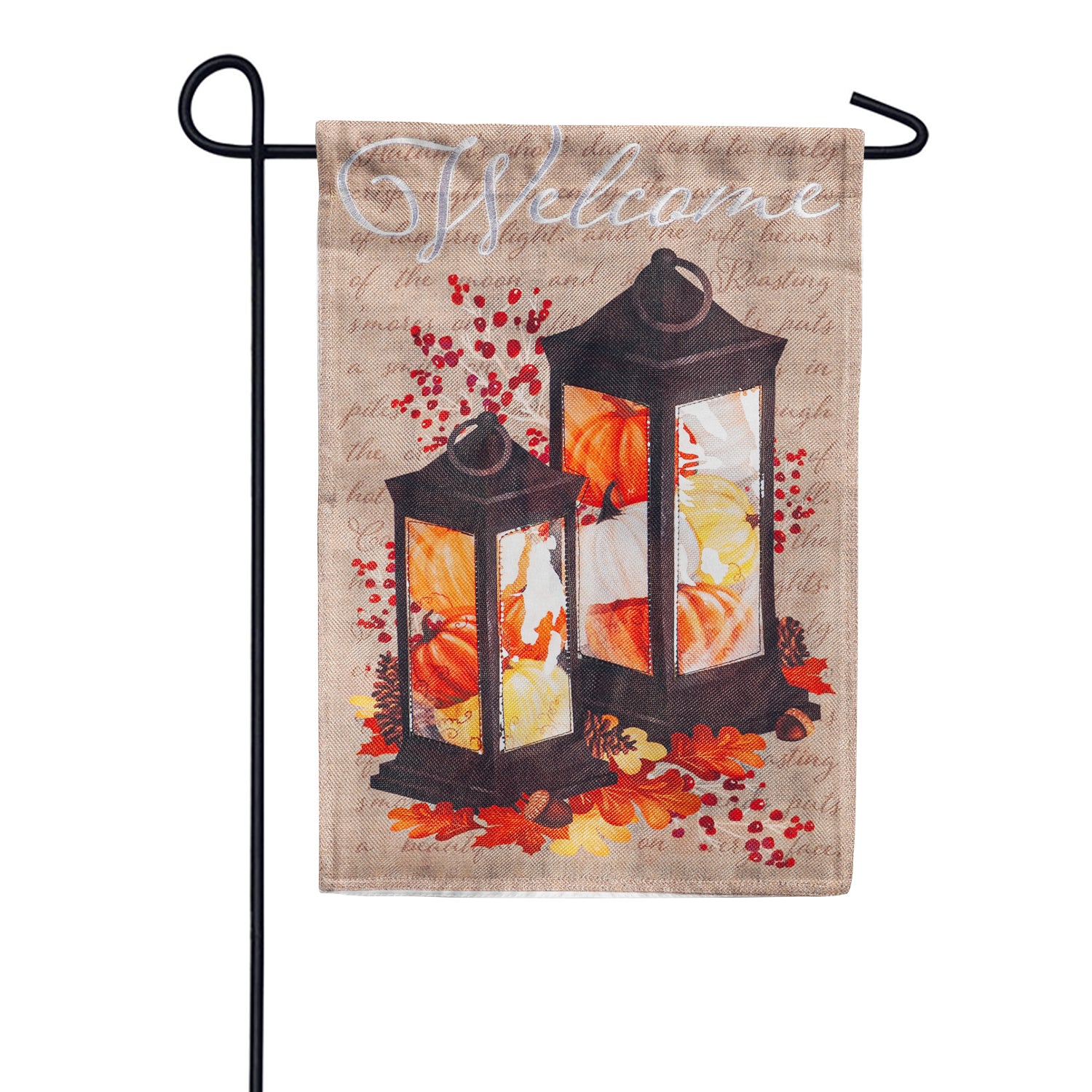 Pumpkin Lanterns Burlap Double Sided Garden Flag