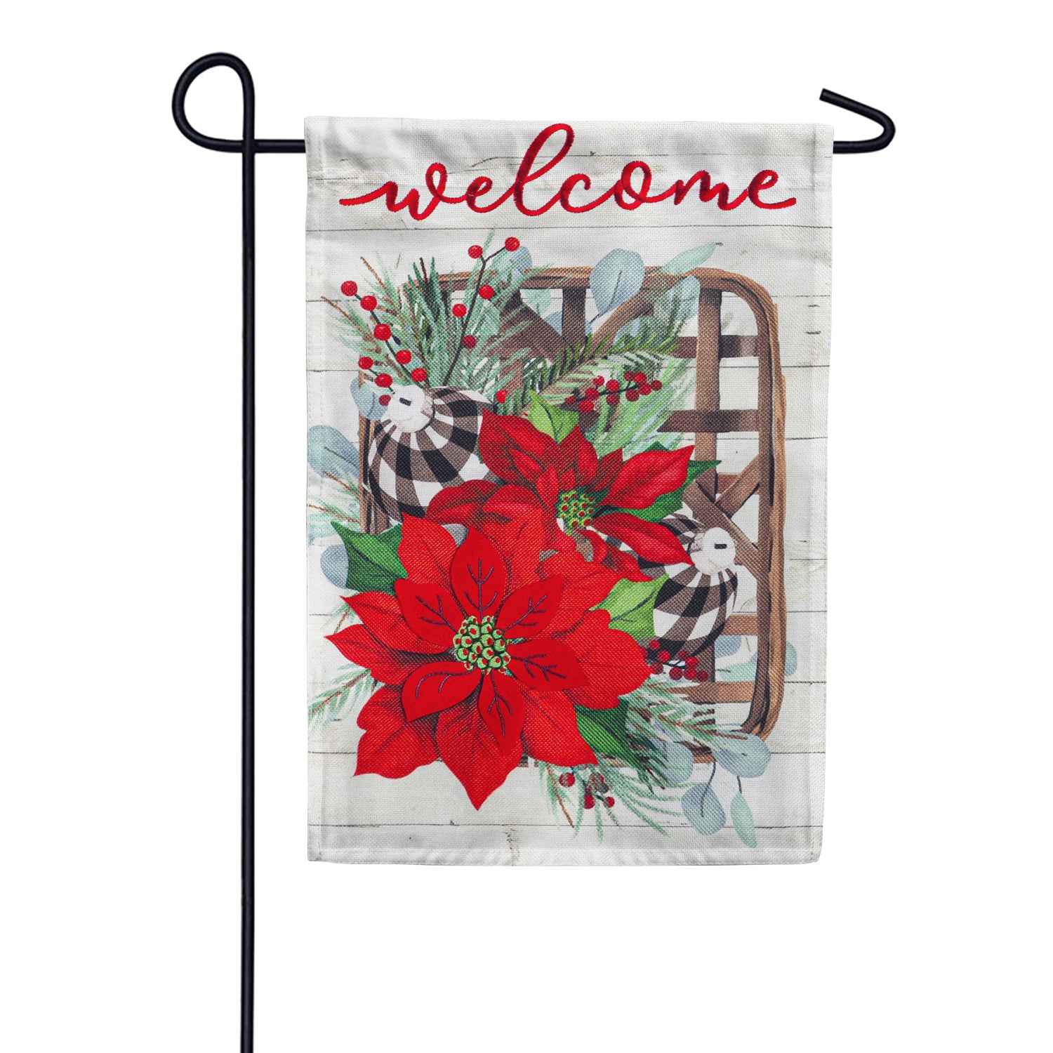 Poinsettia Tobacco Basket Burlap Double Sided Garden Flag