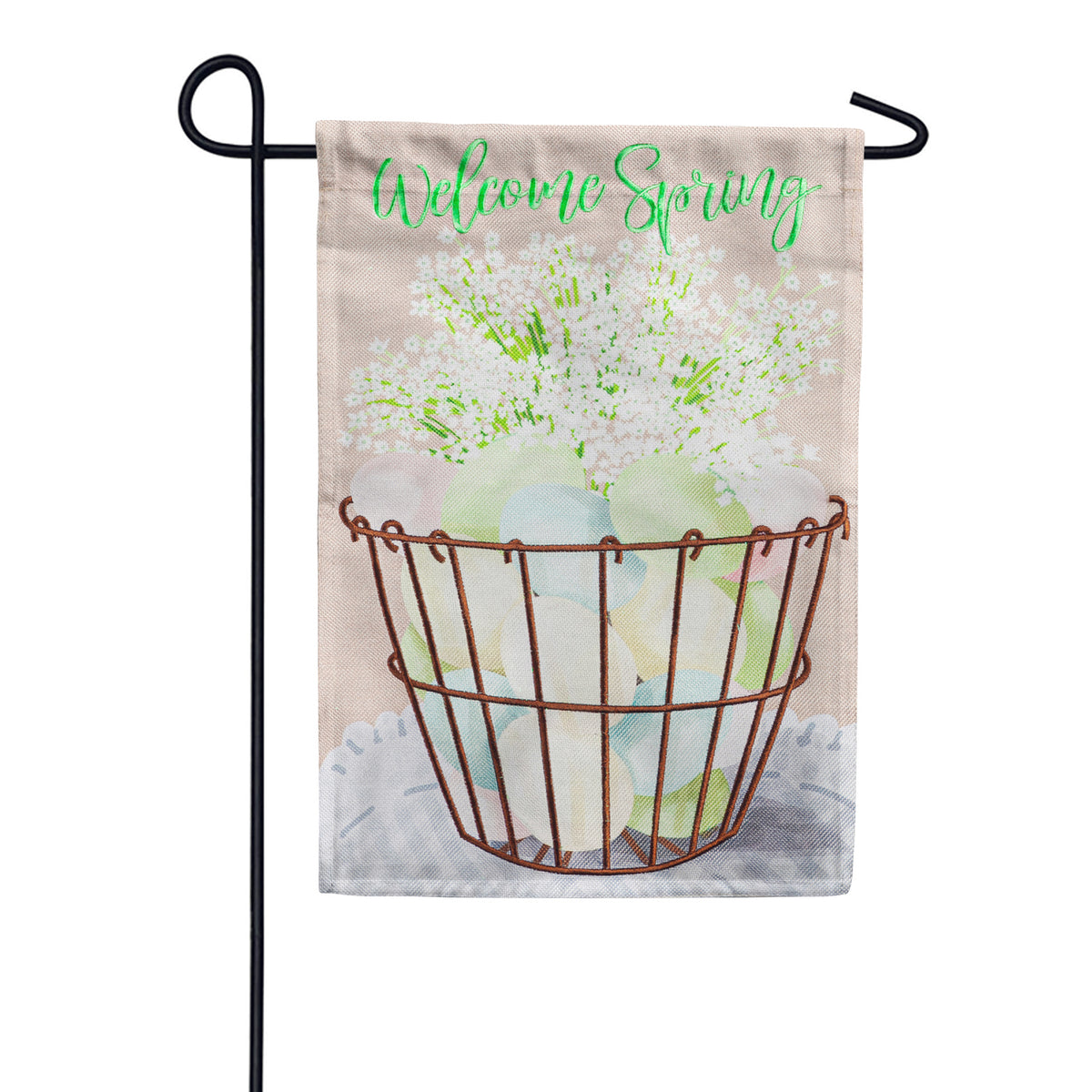 Evergreen Pastel Easter Egg Basket Burlap Garden Flag