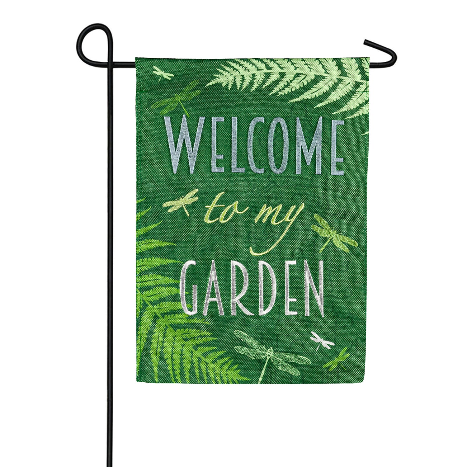 Evergreen Welcome Dragonfly Burlap Garden Flag