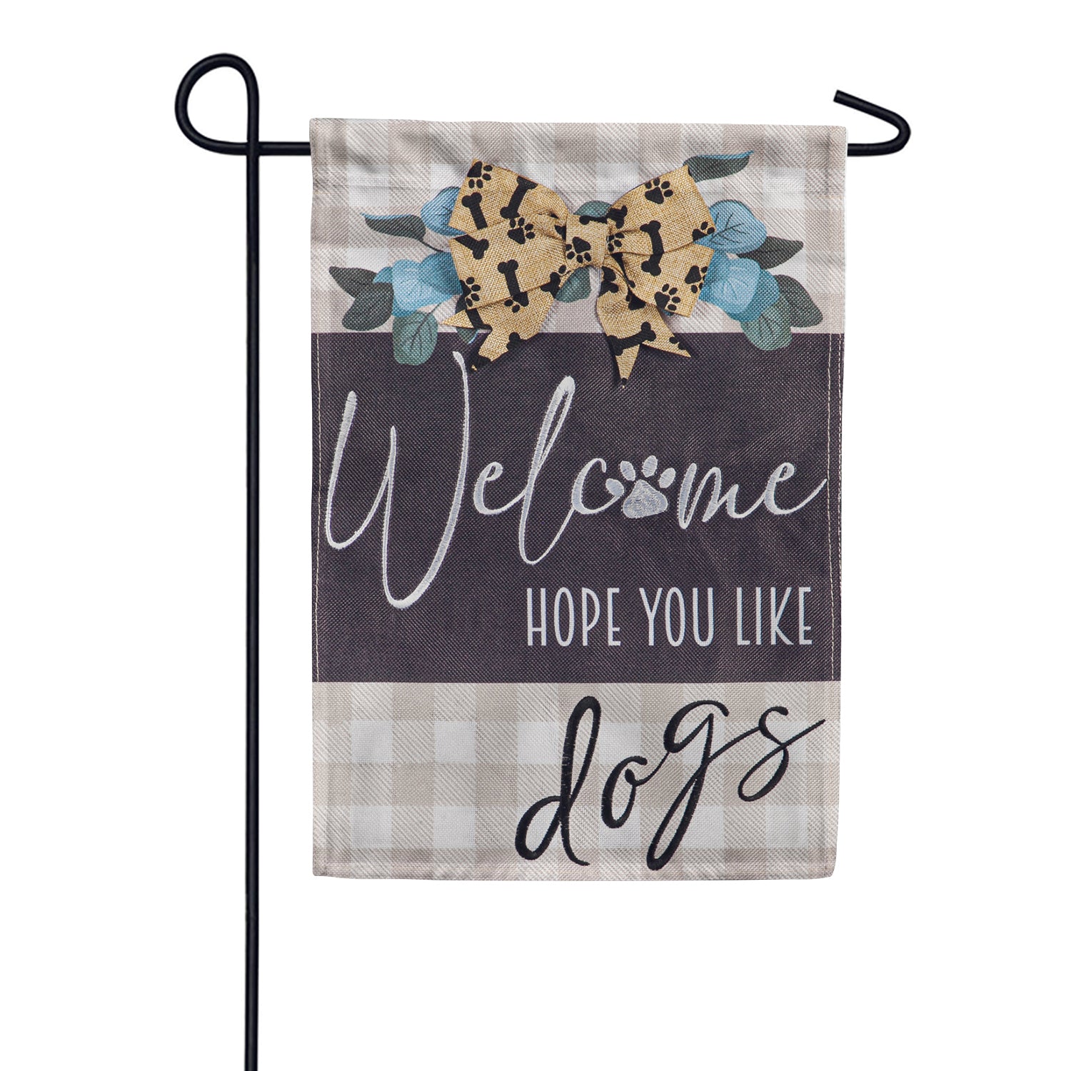 Dogs and Check Burlap Garden Flag