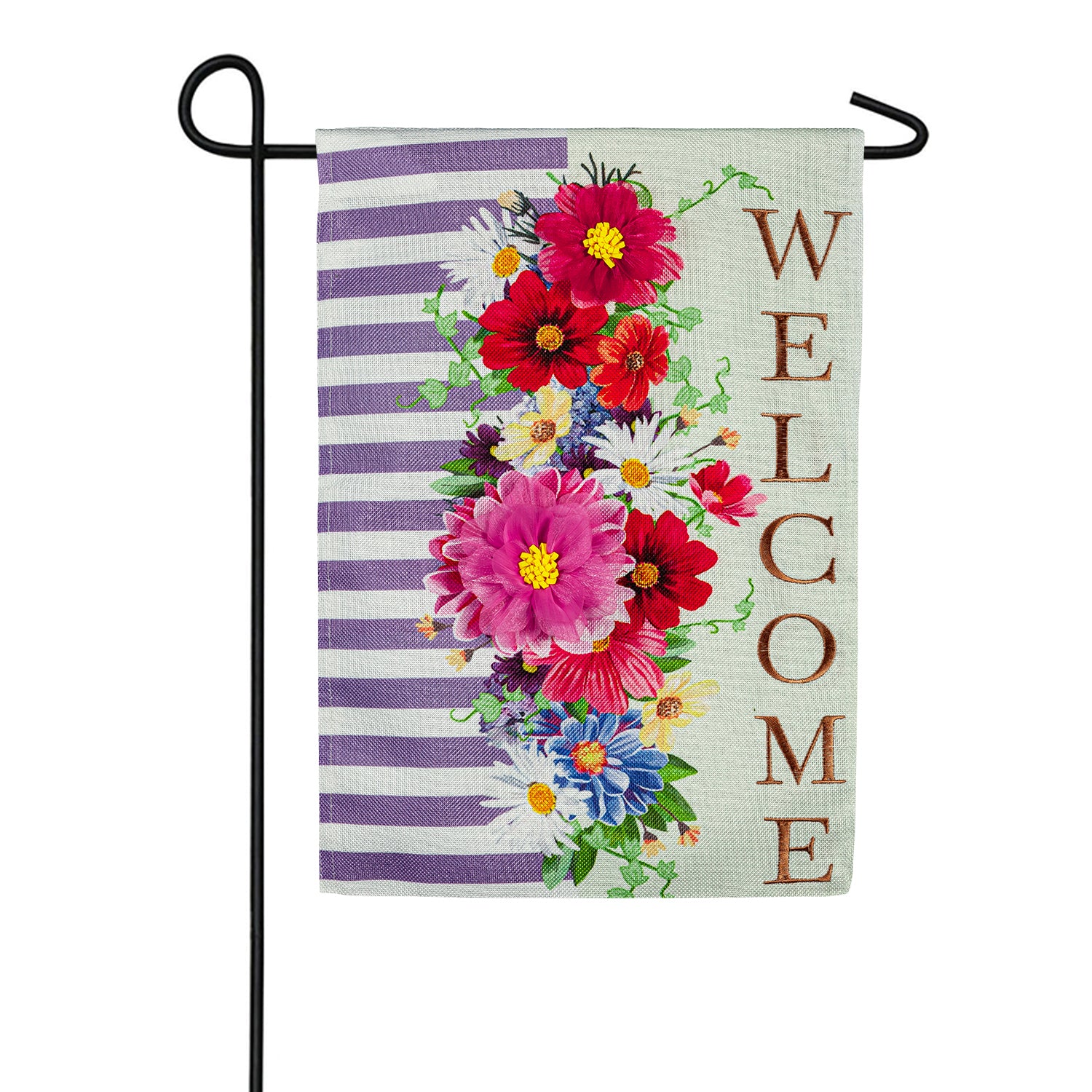 Divided Floral Burlap Garden Flag