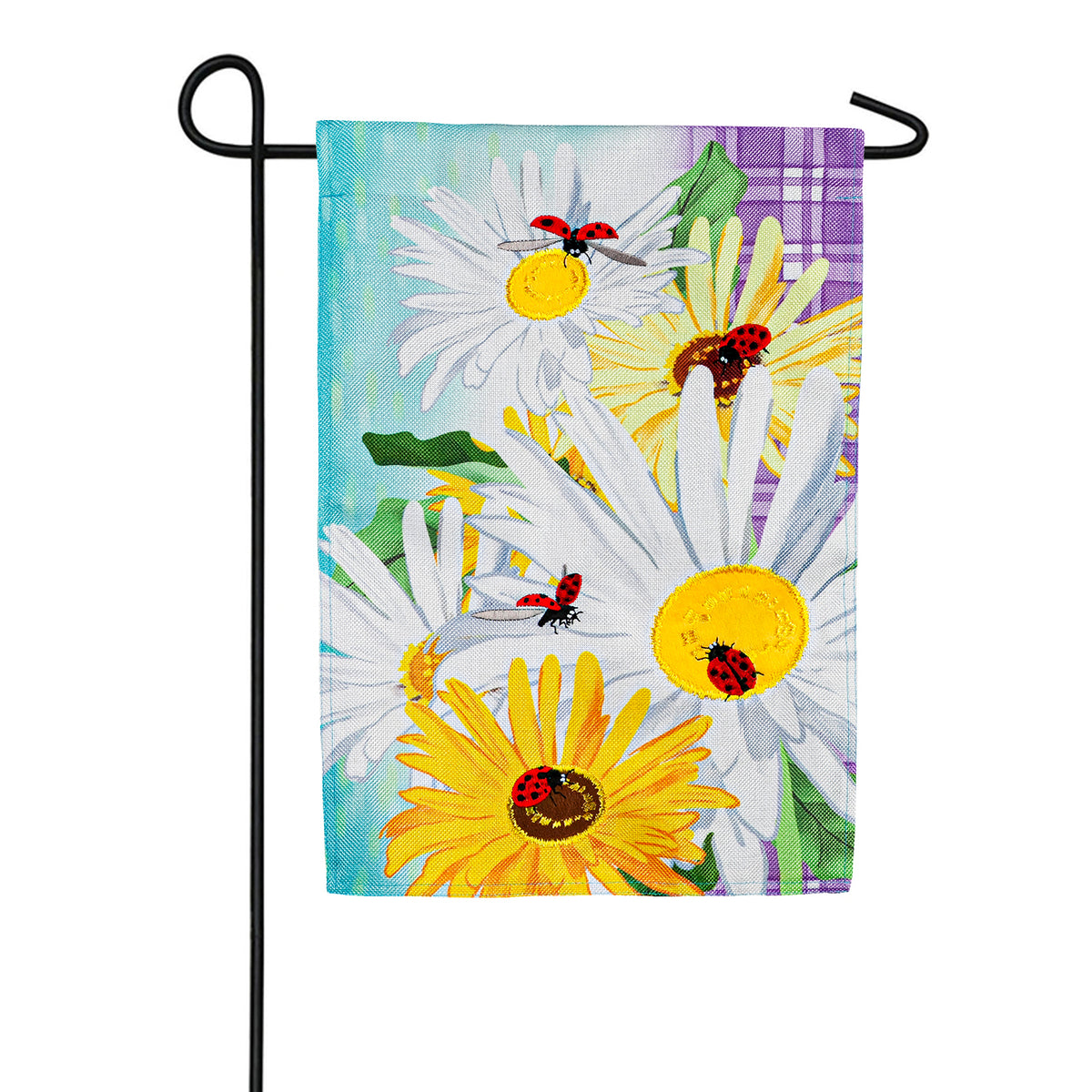 Evergreen Daisy and Ladybug Field Burlap Garden Flag