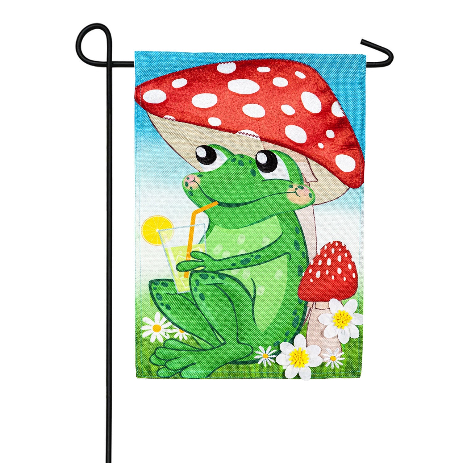 Frog Under Mushroom Burlap Garden Flag