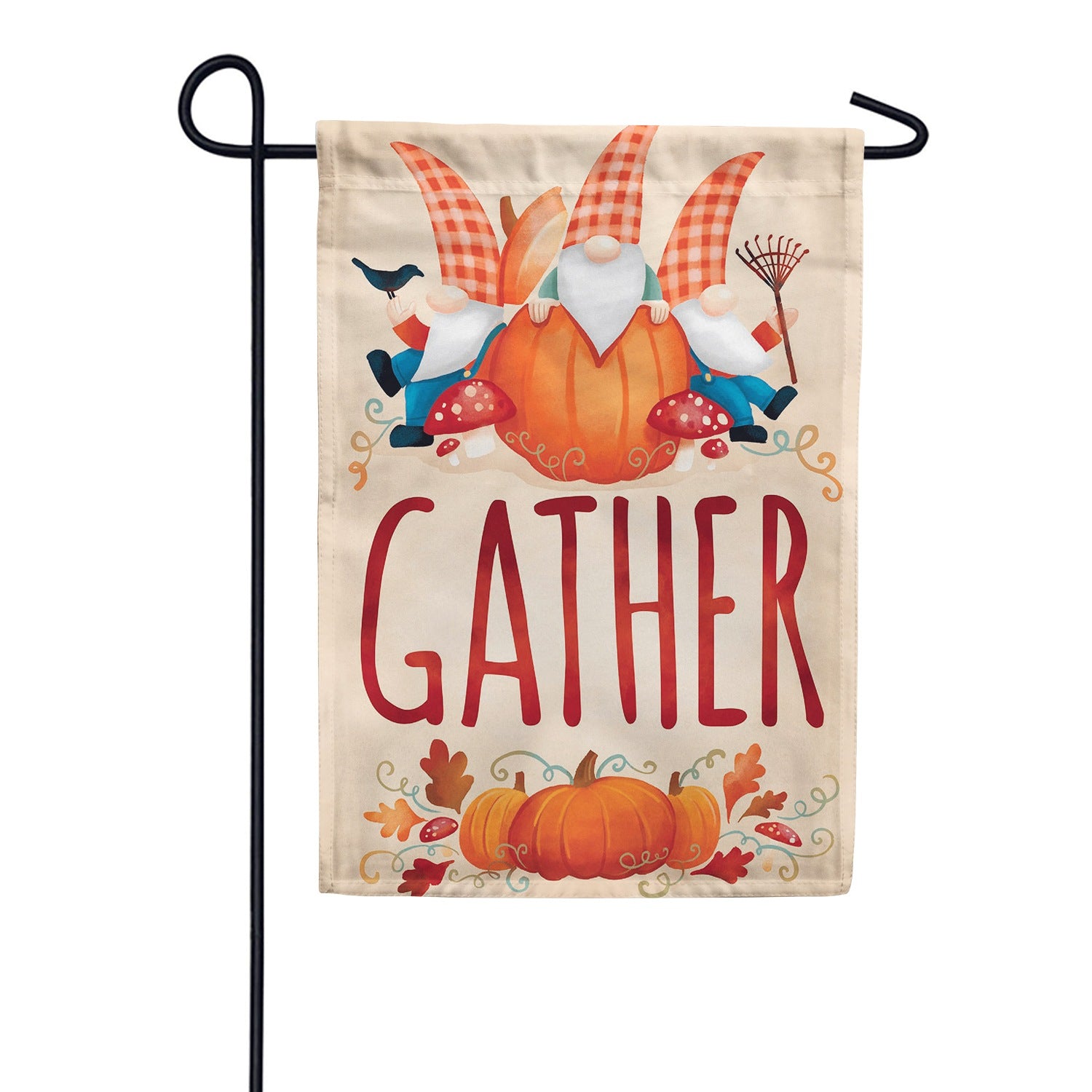 Evergreen Gather Gnome Friends Burlap Garden Flag