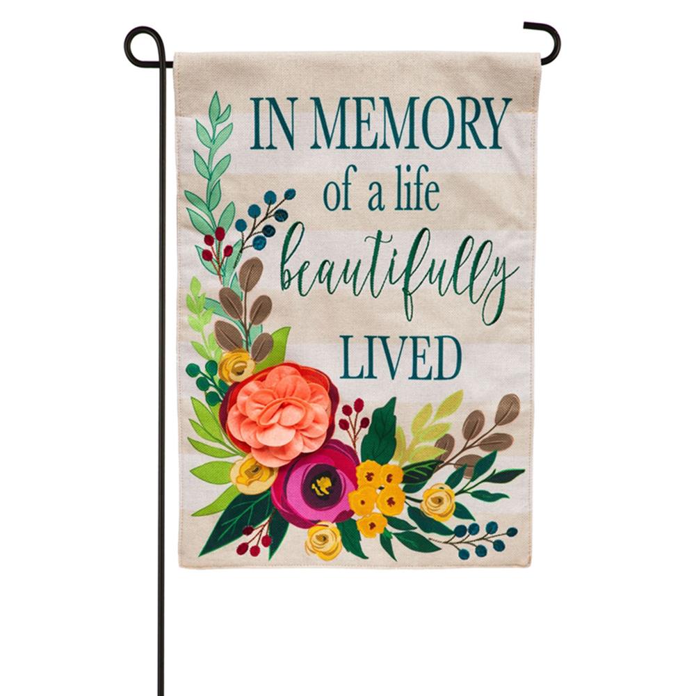 Evergreen In Memory of a Life Beautifully Lived Burlap Garden Flag