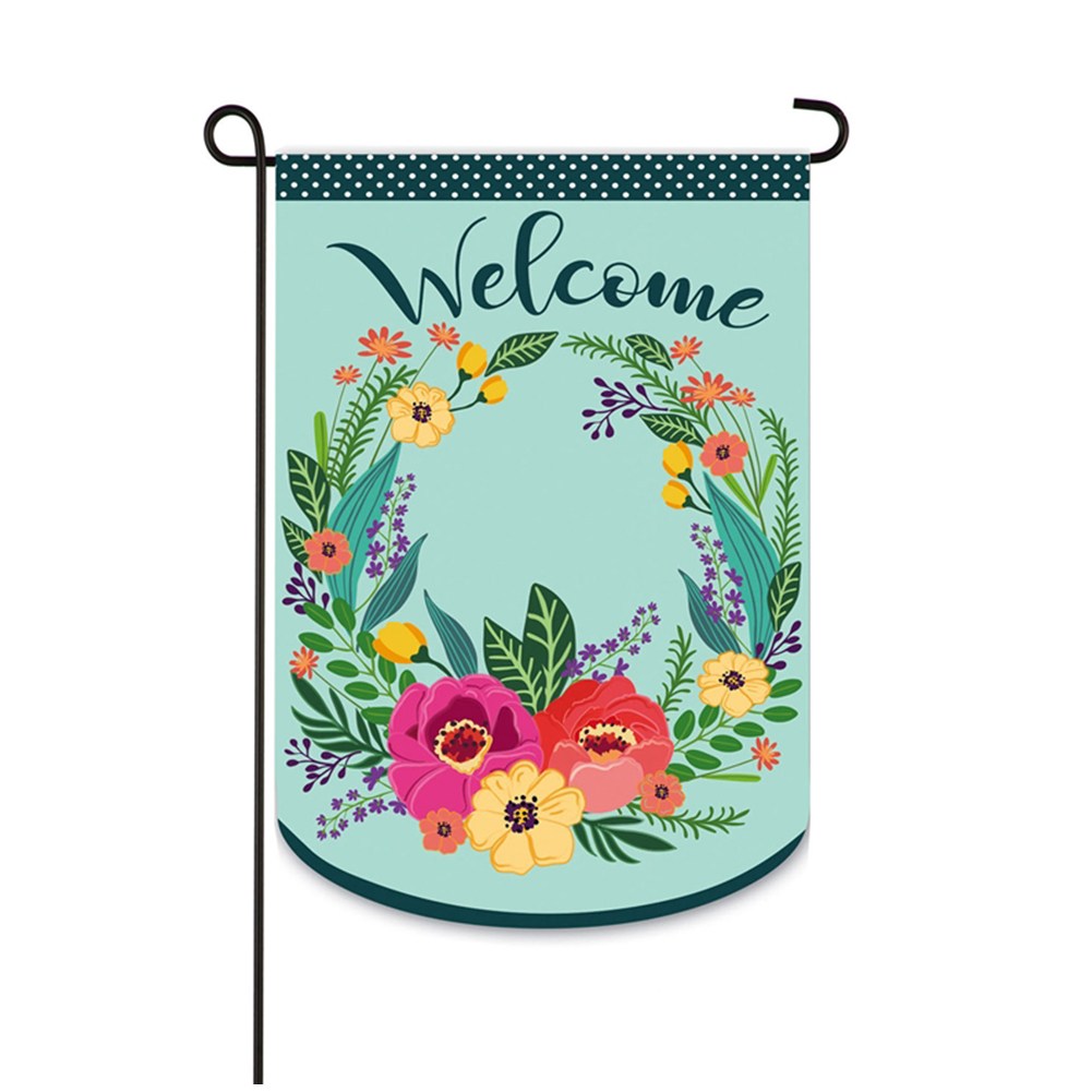 Spring Floral Welcome Wreath Burlap Garden Flag