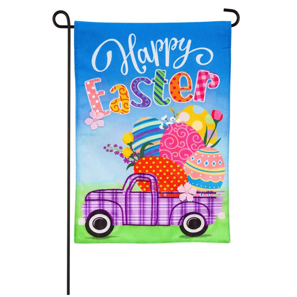 Easter Plaid Truck Burlap Garden Flag