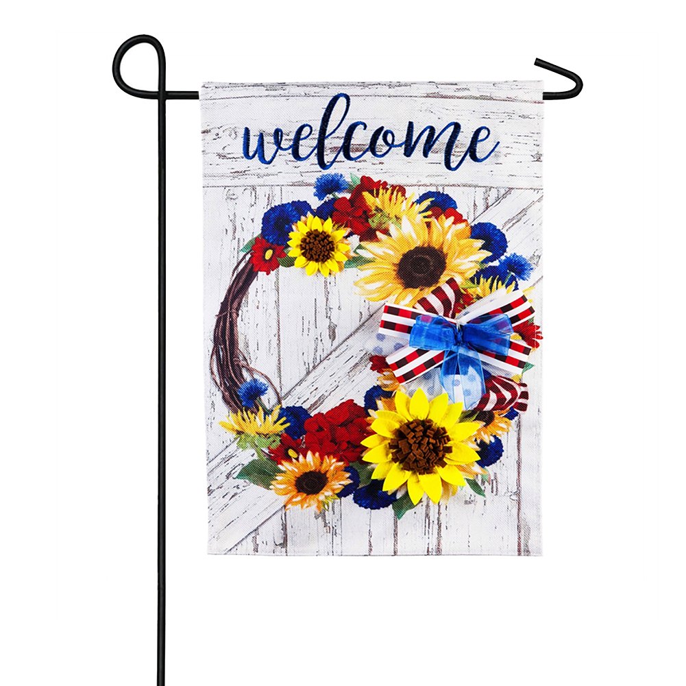 Americana Floral Wreath Burlap Double Sided Garden Flag