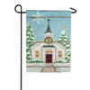 Evergreen Snowy Church Suede Textured Garden Flag