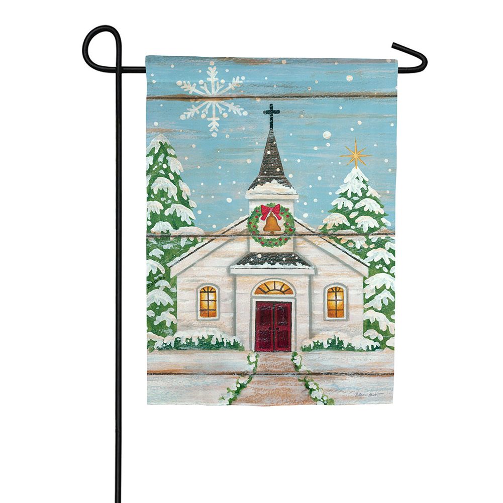 Snowy Church Suede Textured Garden Flag