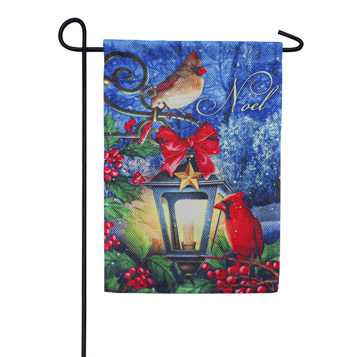 Evergreen Winter Noel Cardinals Suede Textured Garden Flag