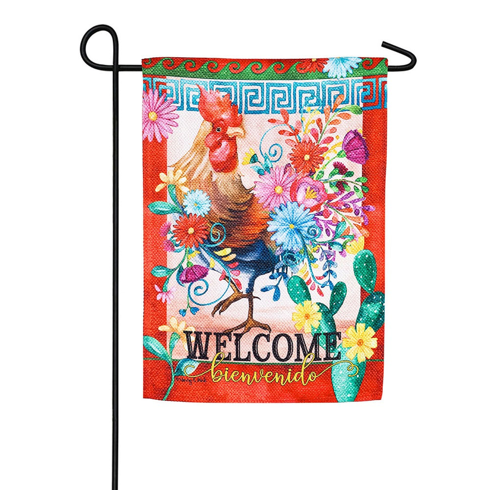 Rooster Cha Cha Textured Suede Garden Flag