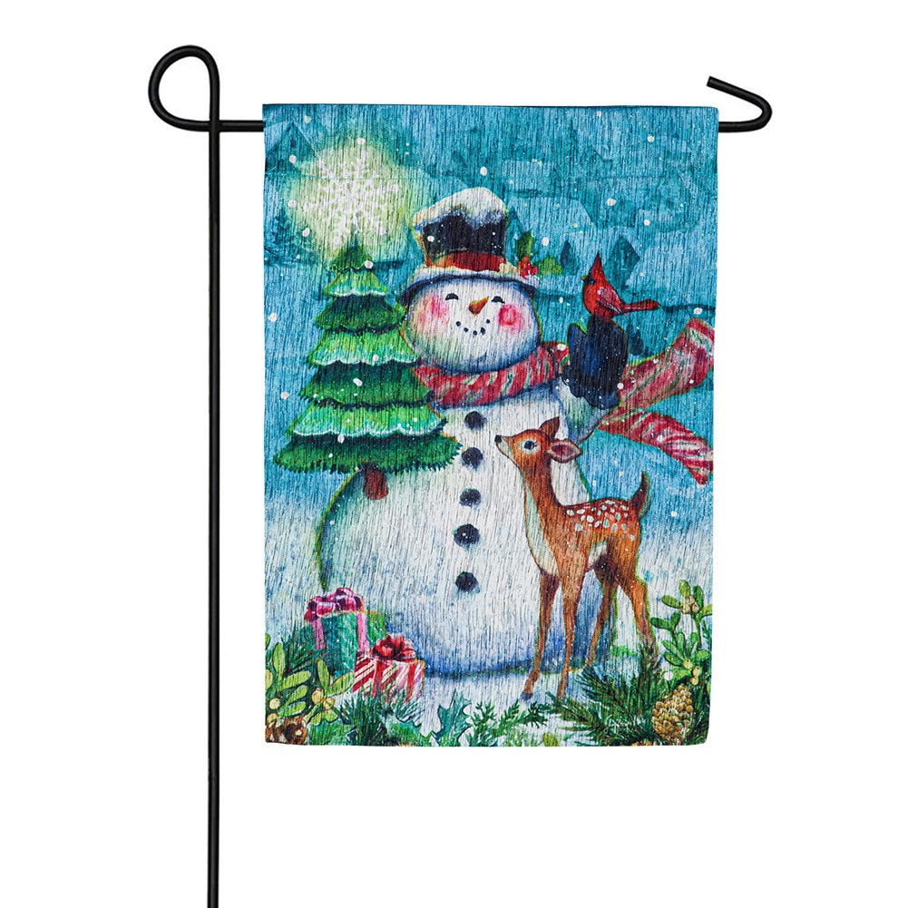 Evergreen Snowman Village Glisten Garden Flag
