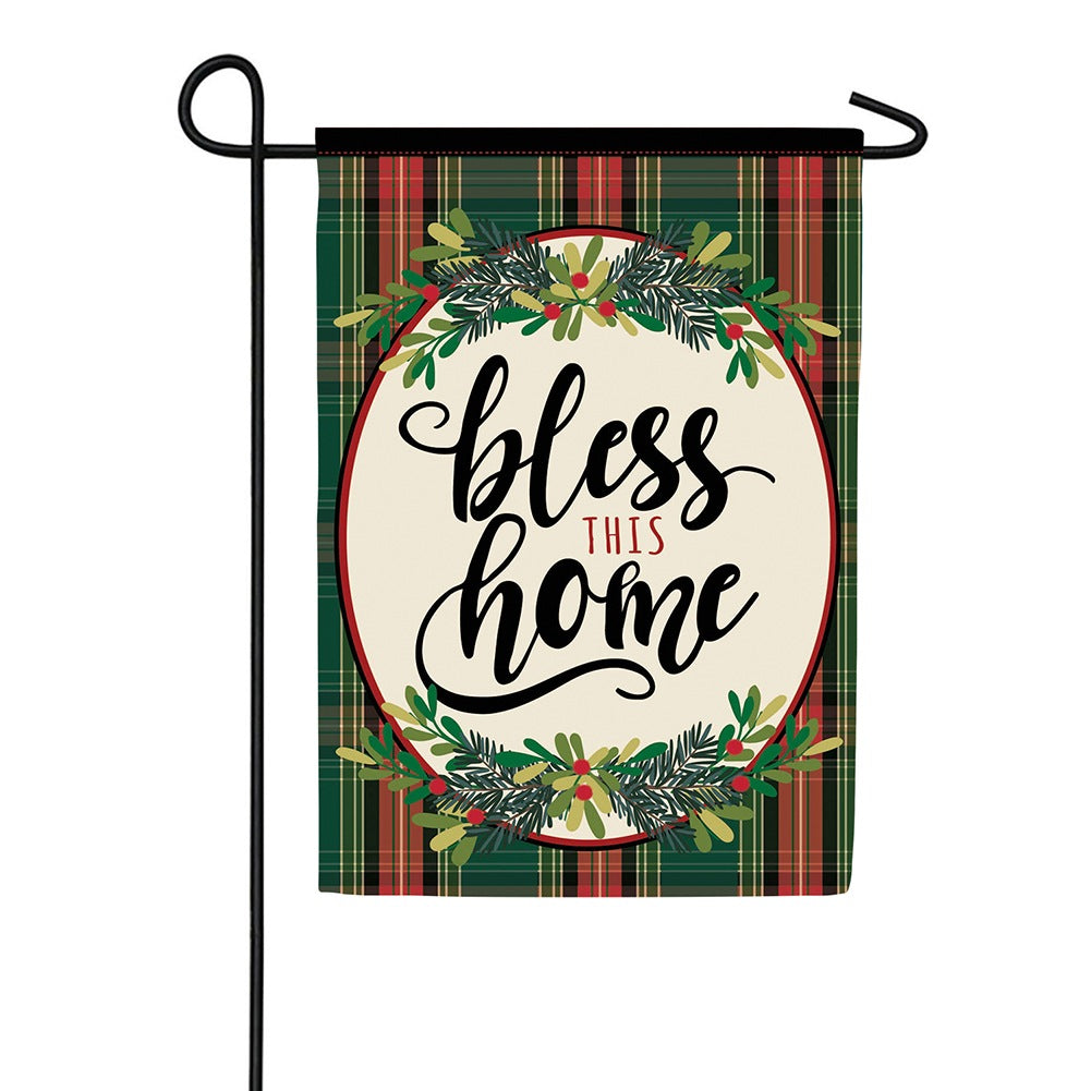 Bless This Home Plaid Double Sided Garden Flag
