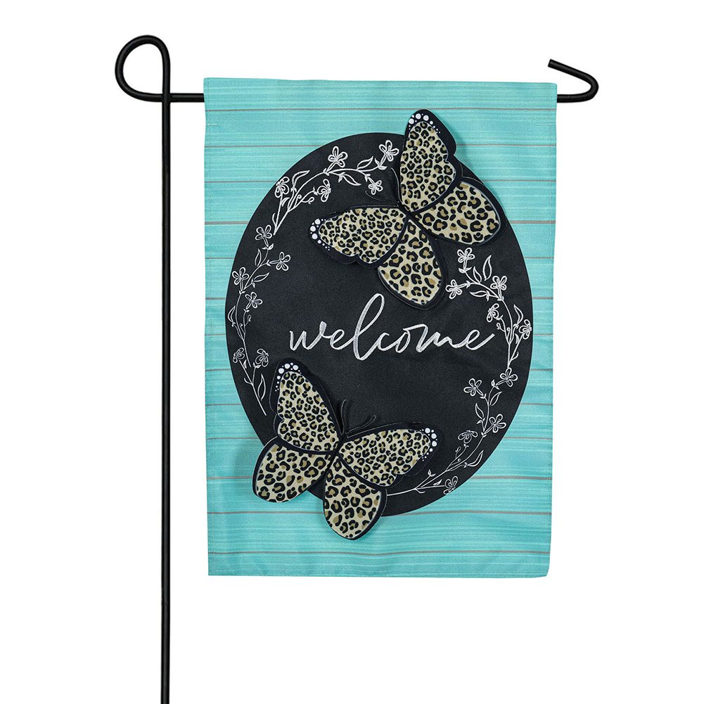 Animal Print Butterfly Welcome Linen Garden Flag