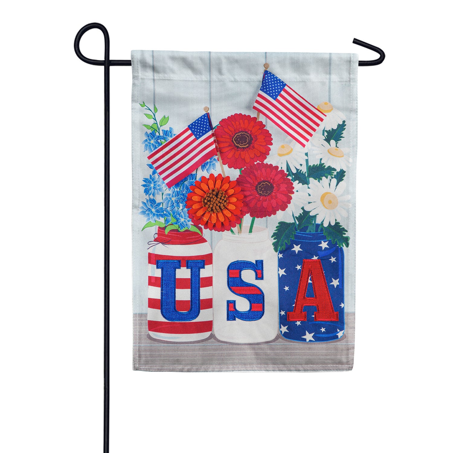 USA Mason Jars Burlap Garden Flag
