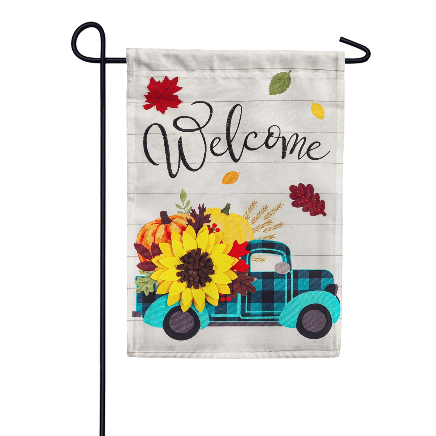 Fall Plaid Truck Linen Double Sided Garden Flag