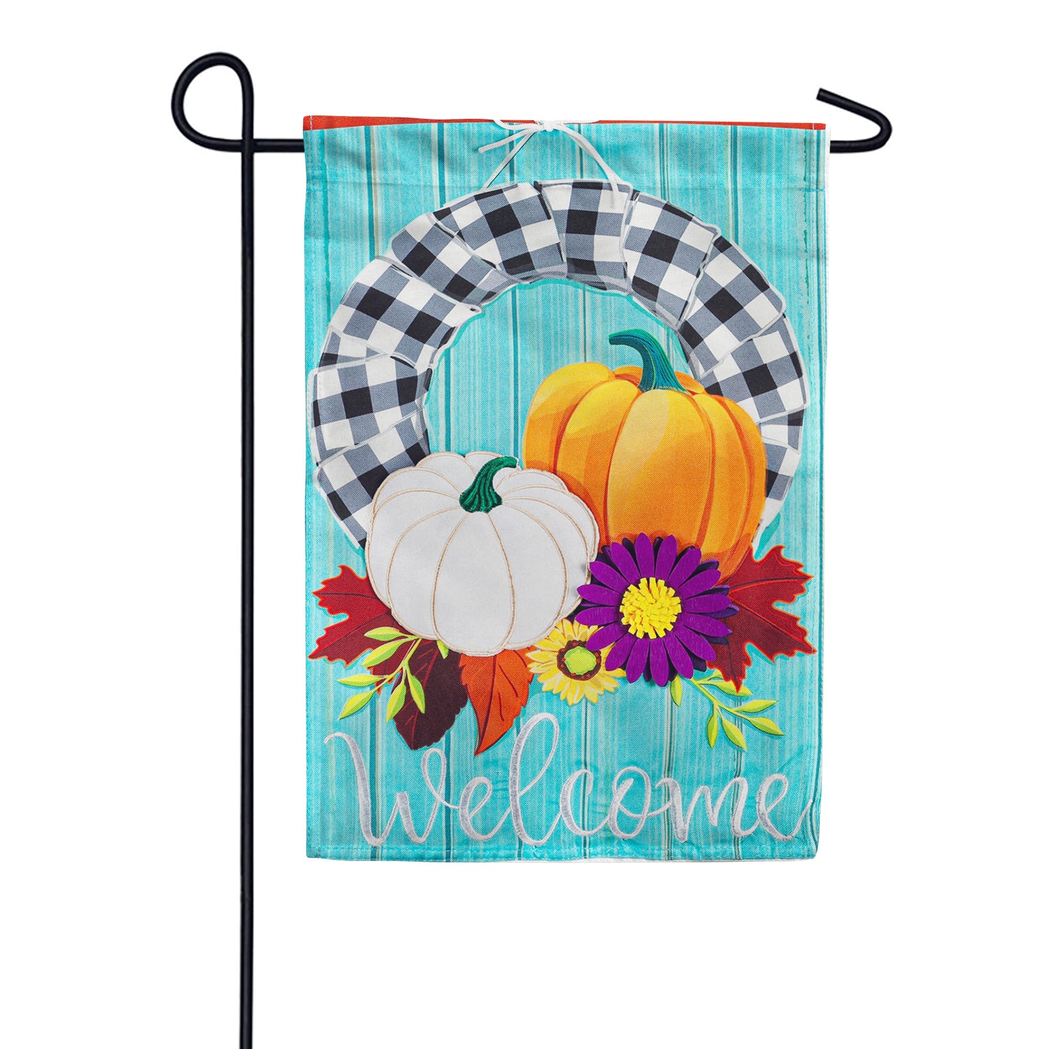 Buffalo Check Fall Wreath Linen Double Sided Garden Flag