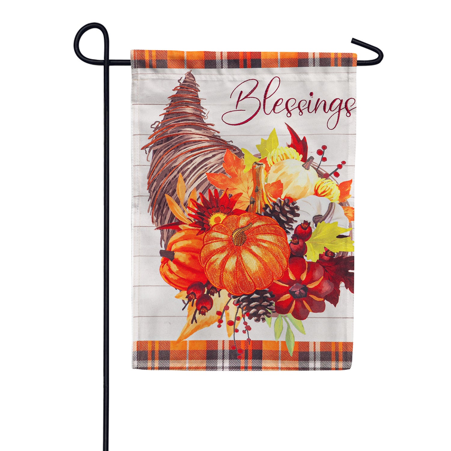 Evergreen Cornucopia Blessings Linen Garden Flag