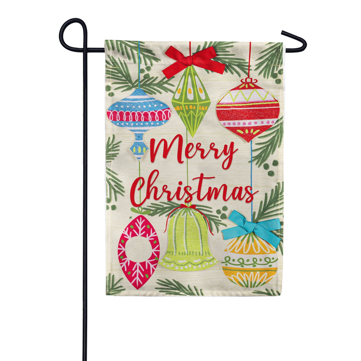 Evergreen Merry Christmas Ornaments Linen Garden Flag