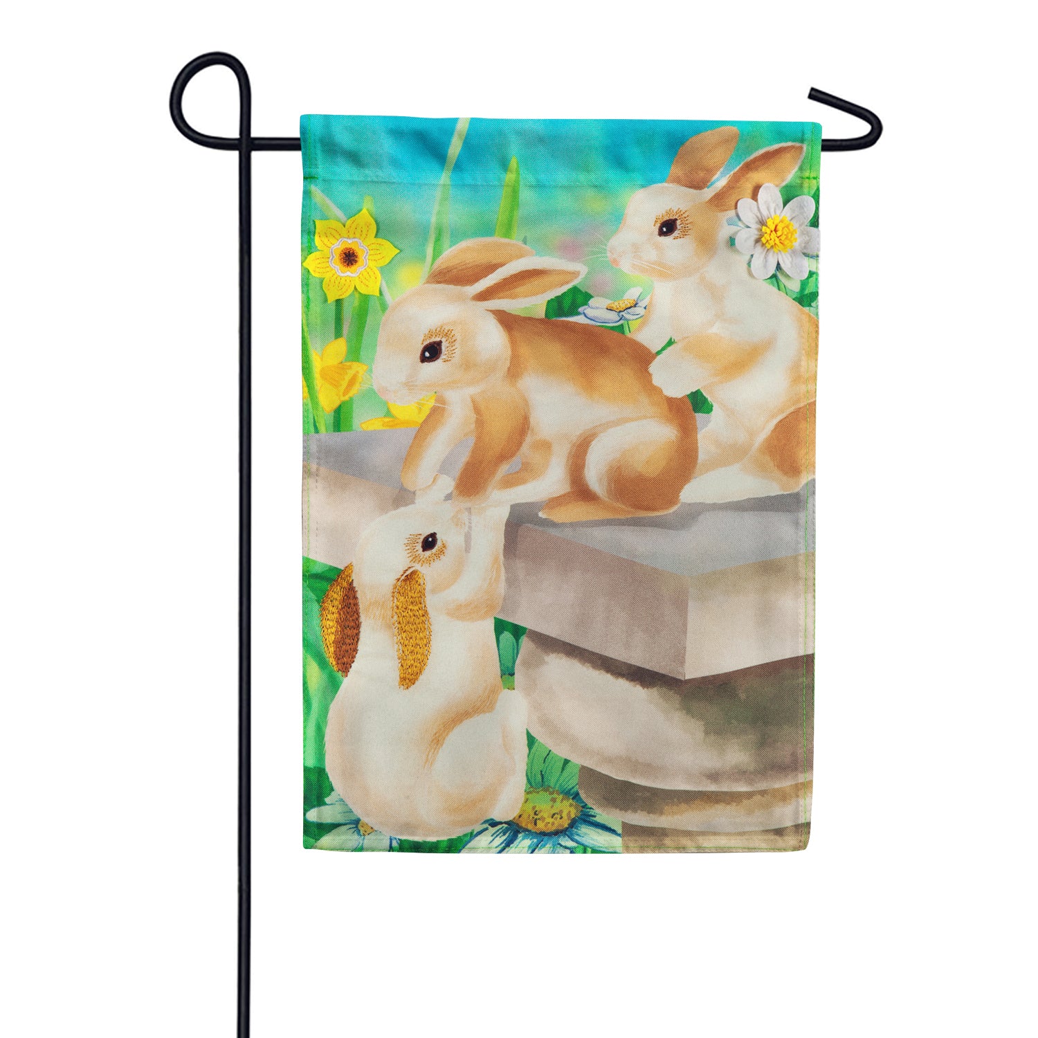 Bunny Playmates Linen Garden Flag