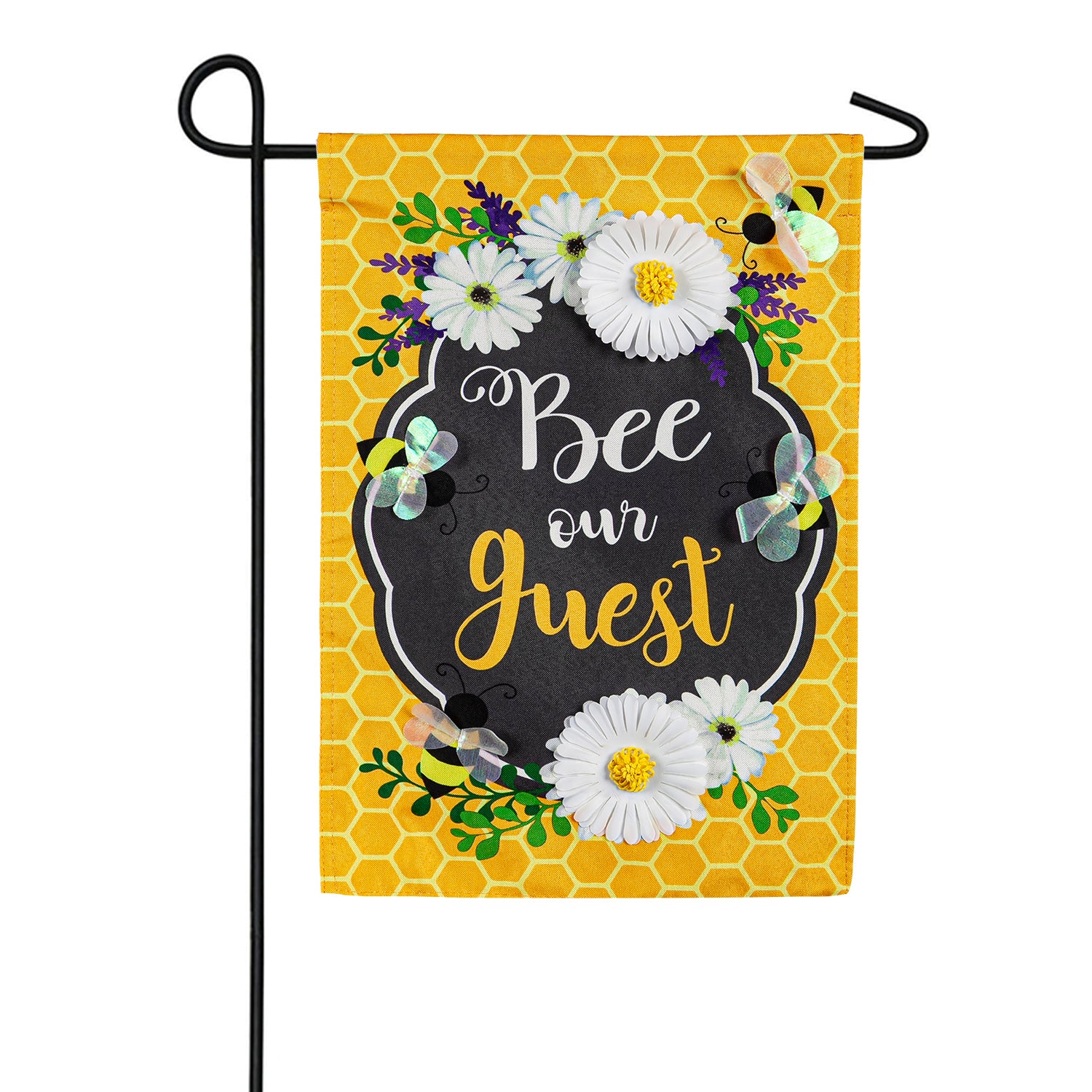 Bee Our Guest Frame Linen Double Sided Garden Flag